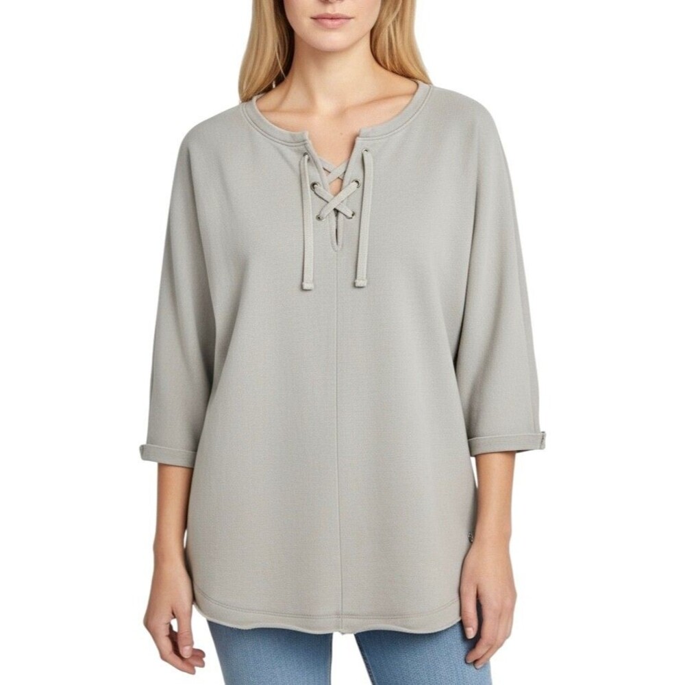 Jag Jeans Women's Debbie Lace-up Tie Pullover Top 3/4 Sleeve Size L Antarctica